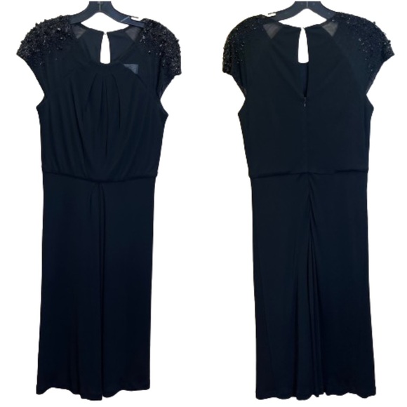 Badgley Mischka Dresses & Skirts - Badgley Mischka Embellished Cap Sleeve Sheath Dress Size 6 Solid Black